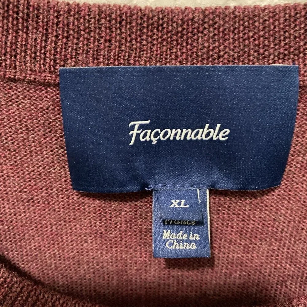FACONNABLE 100% Wool Pullover Sweater Men's XL Maroon Long Sleeve Crew